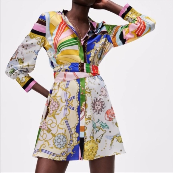 Zara Dresses & Skirts - Zara Baroque and Chain Belted Shirt Dress Size Small